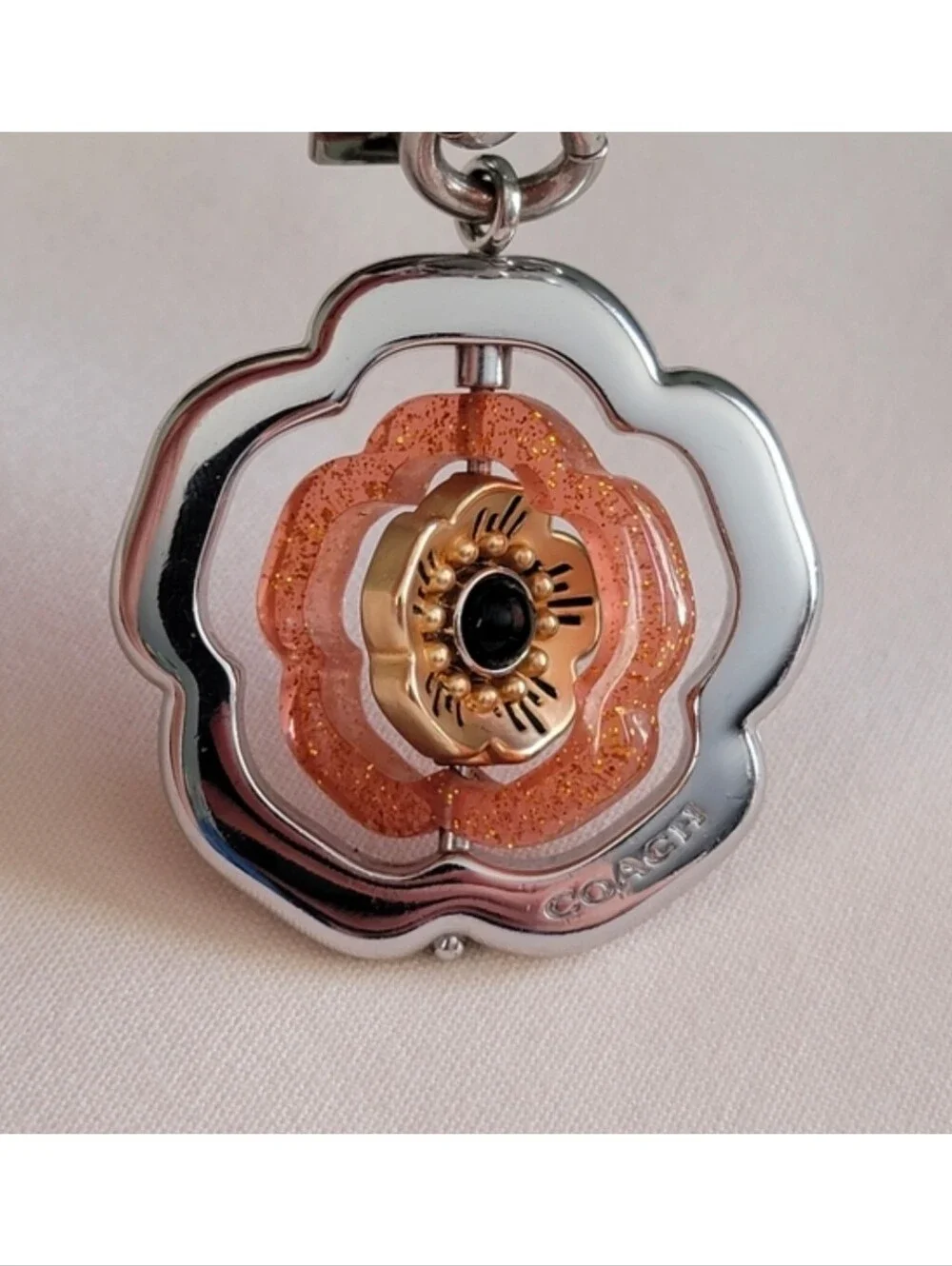Coach 30711 Tea Rose Spinner Glitter Resin Bag Charm Keychain